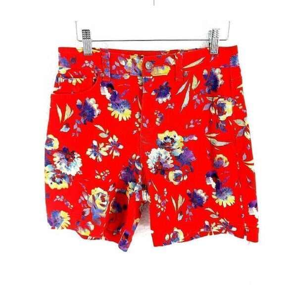 Gloria Vanderbilt Amanda Red Purple Floral Denim Size 6 Average Jean Shorts 29/6 - Picture 1 of 11